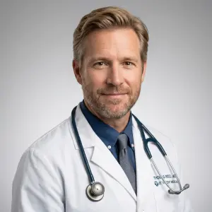 Licensed US provider in lab coat with stethoscope